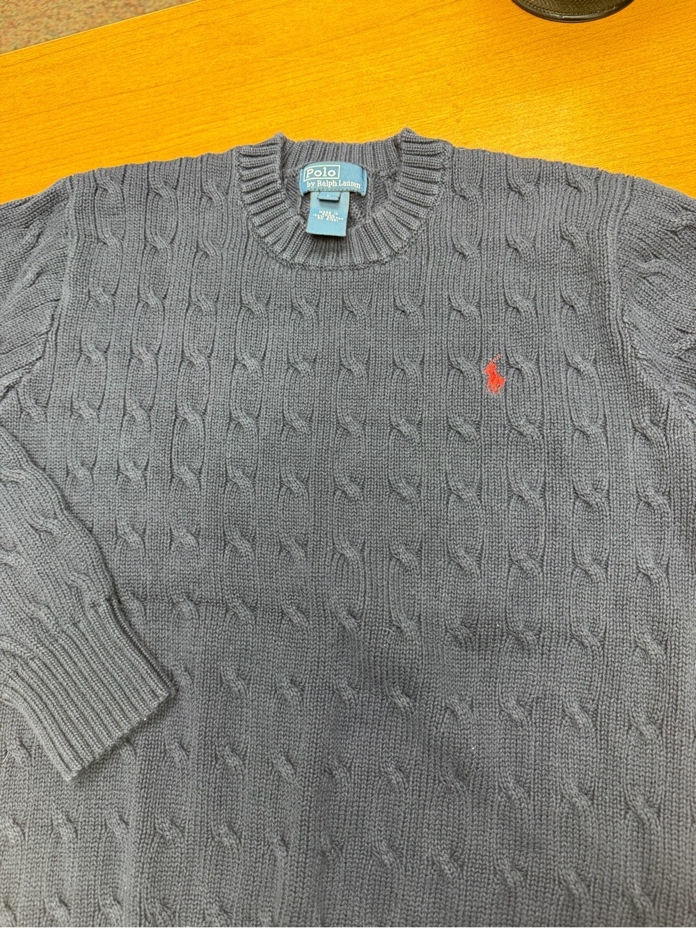 Ralph Lauren Navy Cable-Knit Crewneck Sweater with Red Pony - Picture 3 of 8